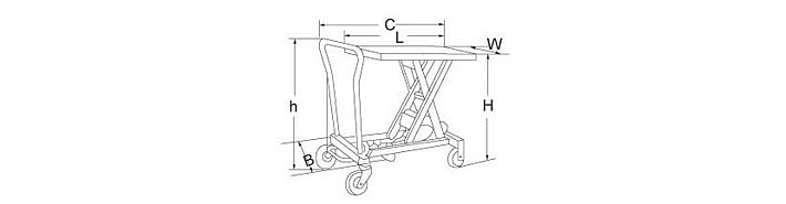 重型腳踏式升降平臺車結構尺寸圖片